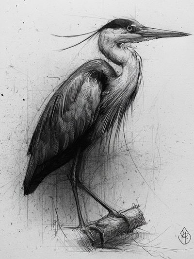 Heron Sketch Illustration Poster.