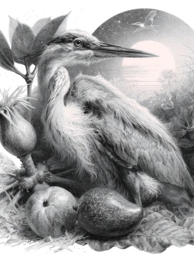 Heron Still Life Illustration Print.