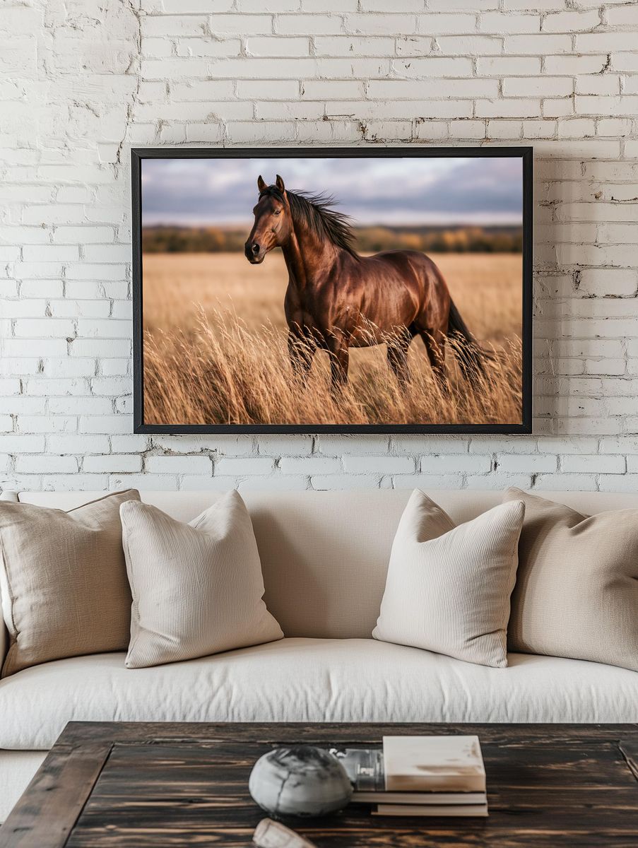 Majestic Horse in Meadow Photography Poster. room preview