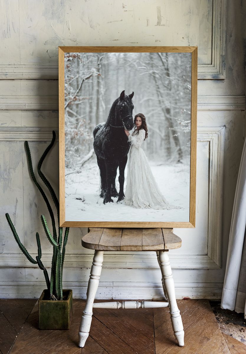 Winter Horse Portrait Print. room preview