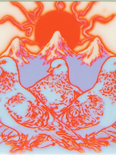Pigeons and Sun Surreal Poster. poster print