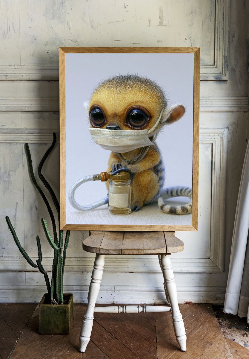 Masked Baby Lemur Illustration Poster. room preview