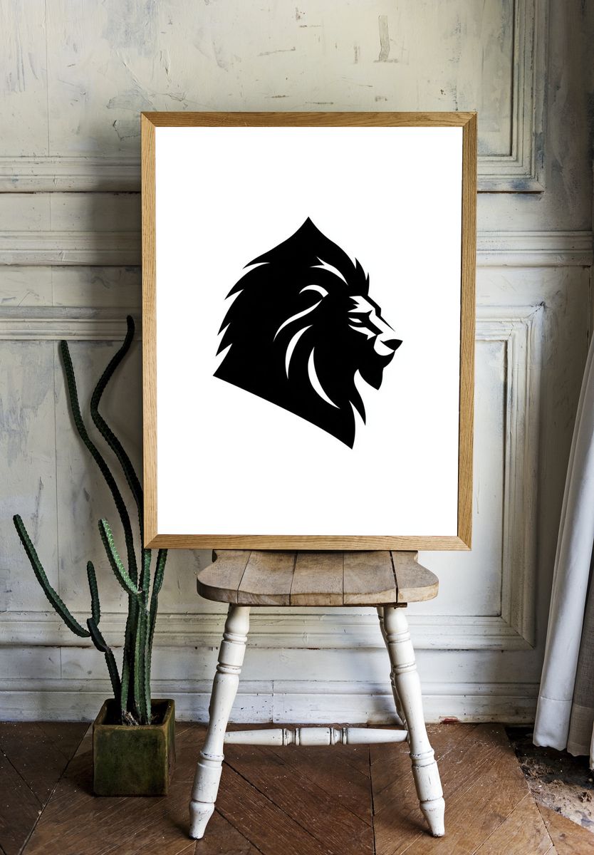 Lion Head Minimalist Print. room preview