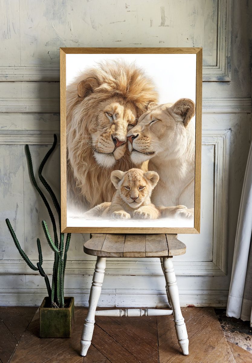 Lion Family Portrait Print. room preview