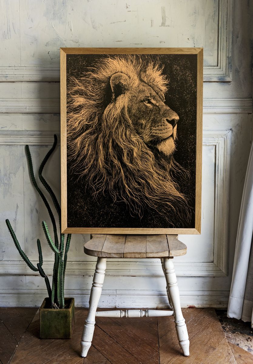 Majestic Lion Portrait Print. room preview