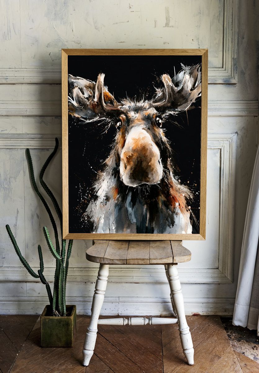 Moose Watercolor Poster. room preview