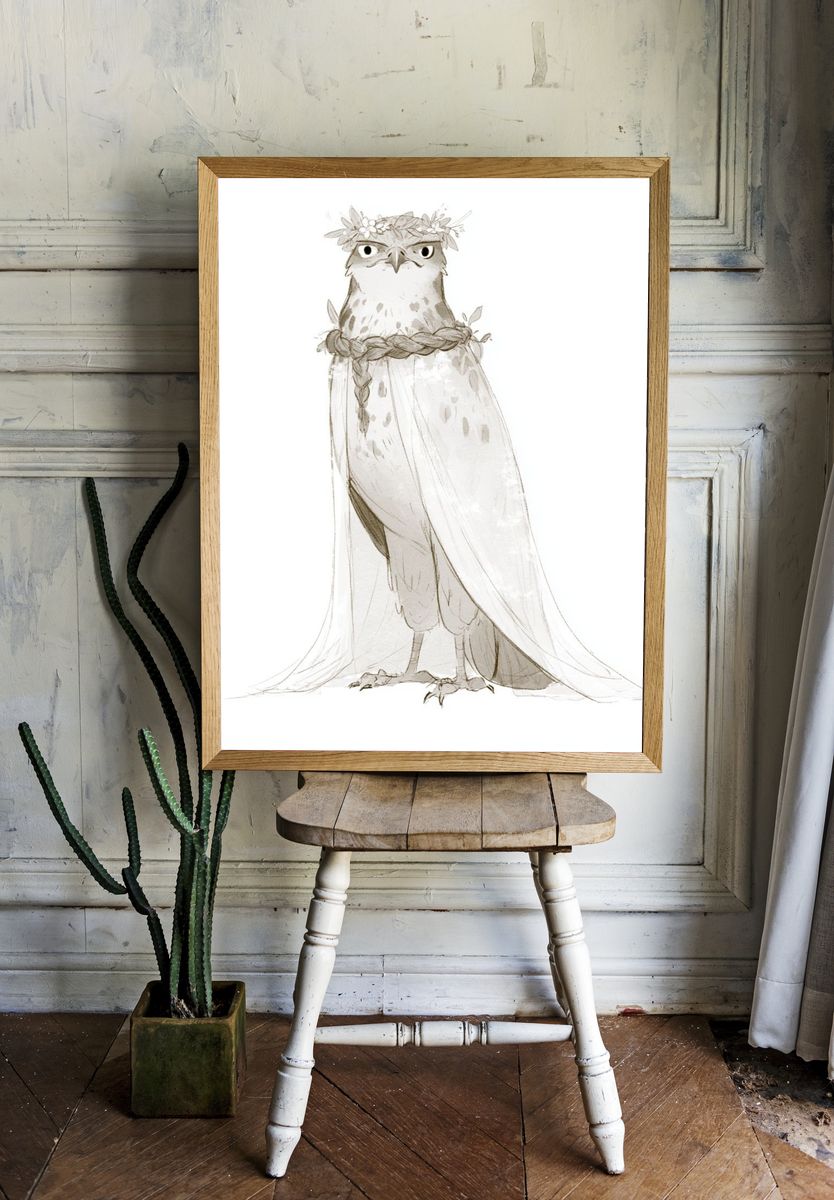 Boho Owl Bride Illustration Poster. room preview