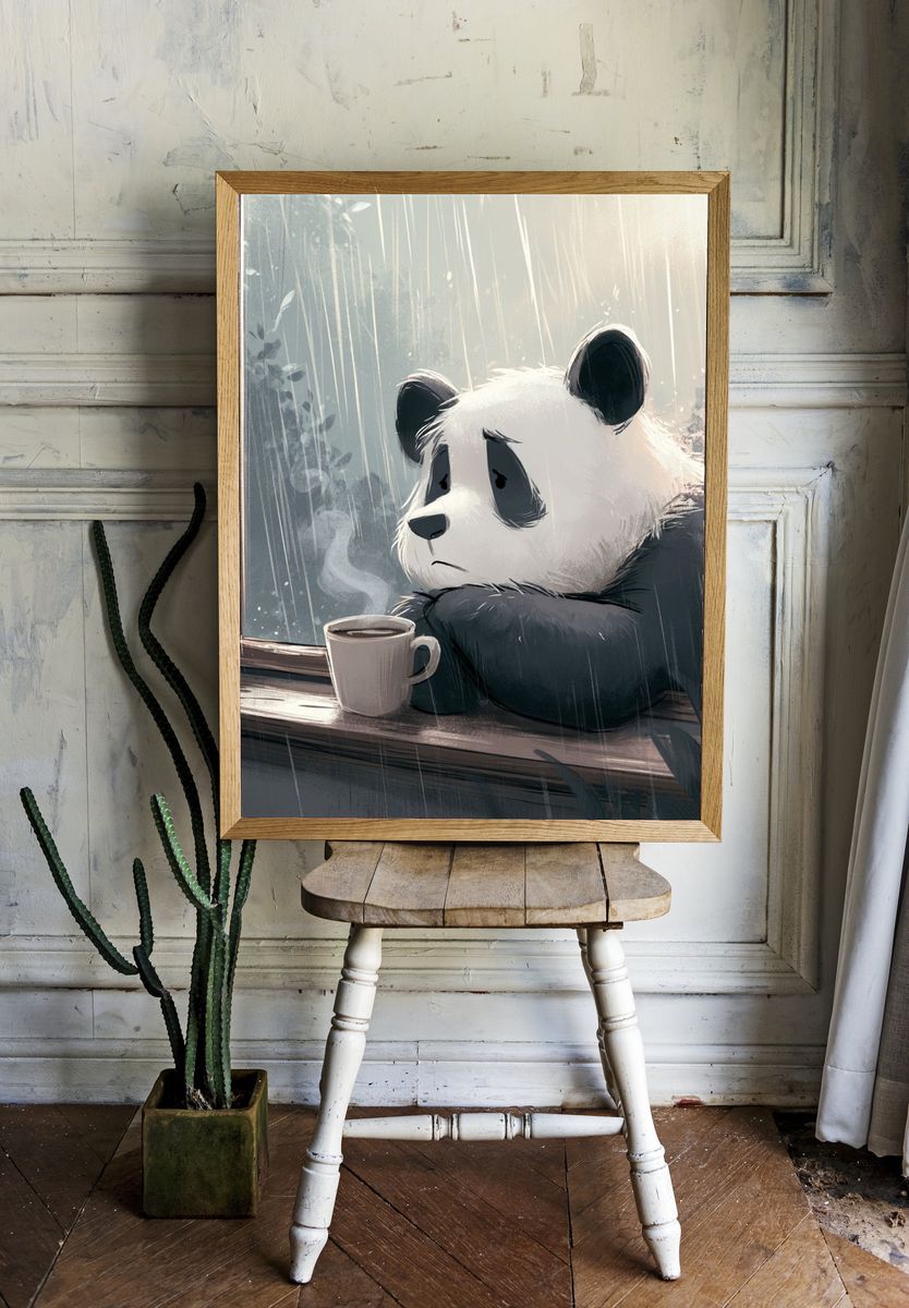 Sad Panda by the Window Poster. room preview