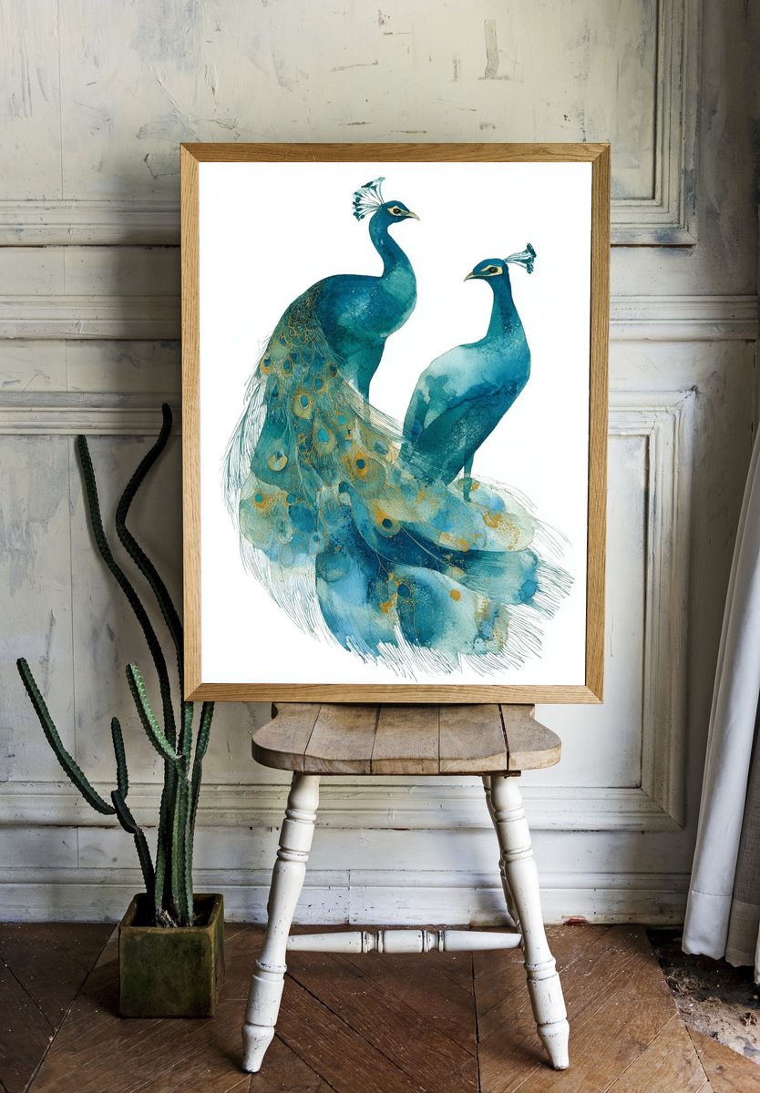 Peacock Watercolor Illustration Poster. room preview
