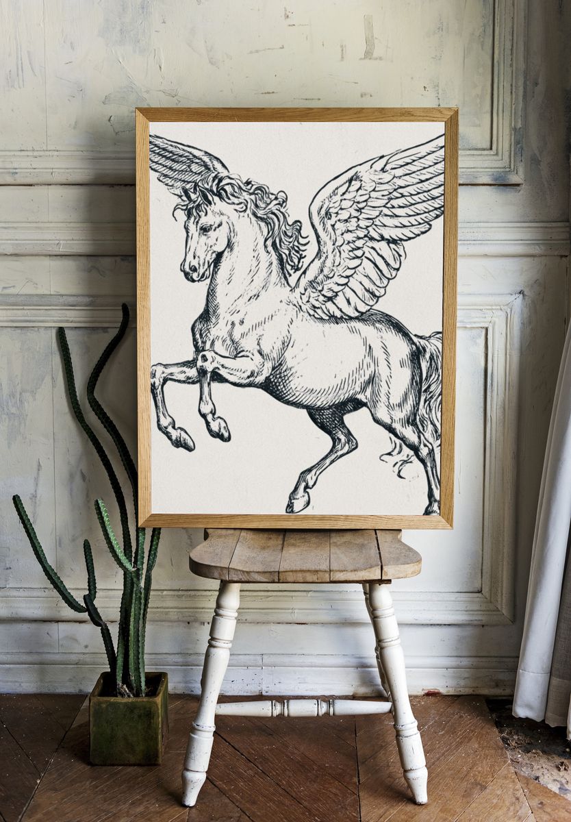 Winged Pegasus Ink Print. room preview