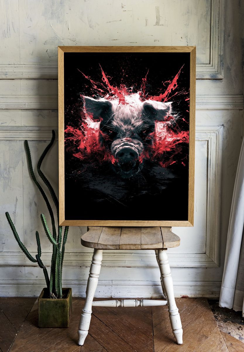 Explosive Pig Portrait Print. room preview