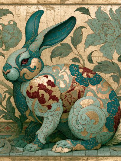 Ornamental Rabbit Botanical Print.