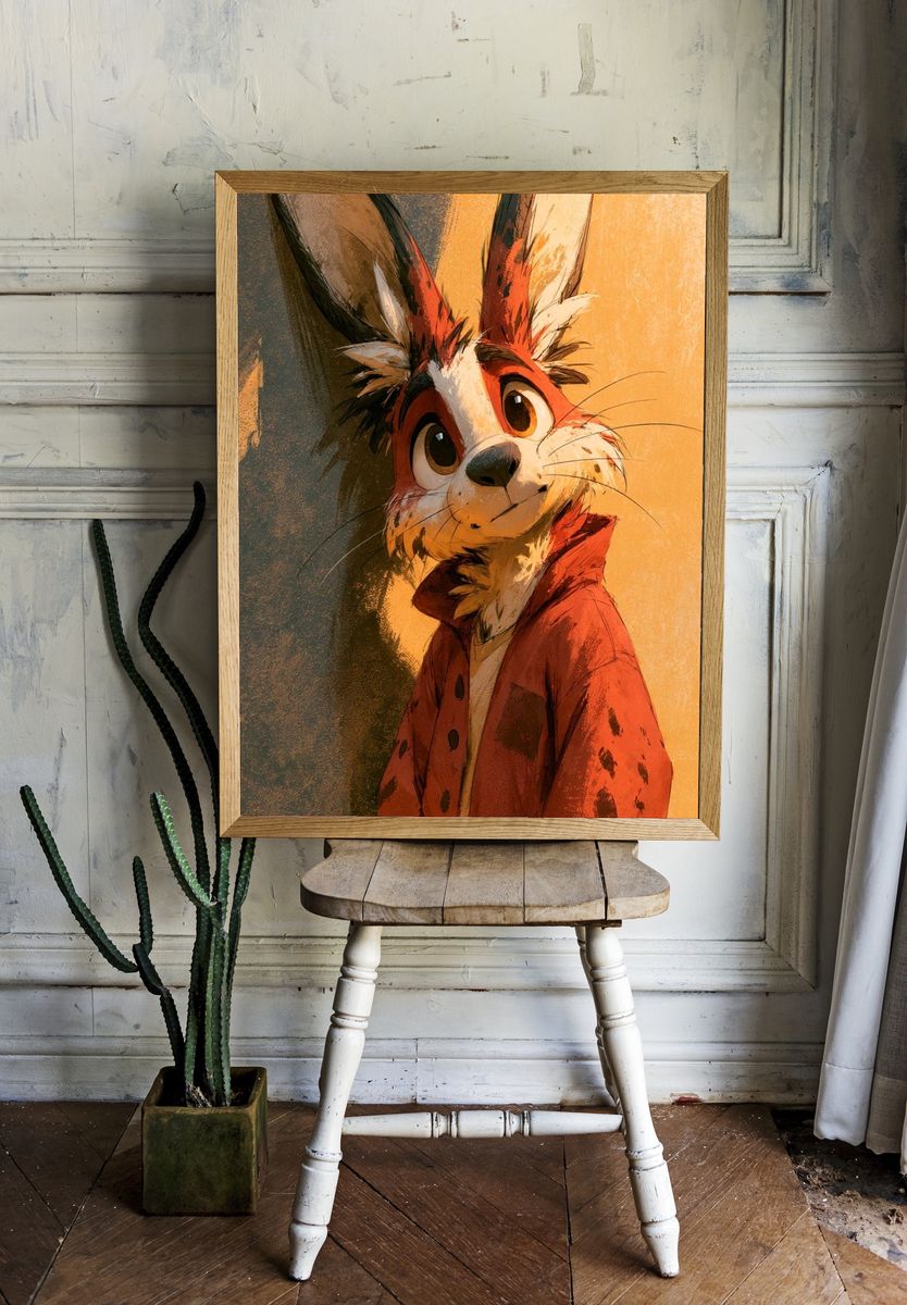Red Rabbit Portrait Illustration Poster. room preview