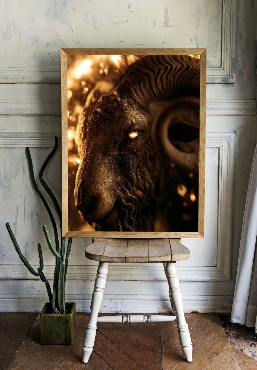 Golden Ram Portrait Poster. room preview