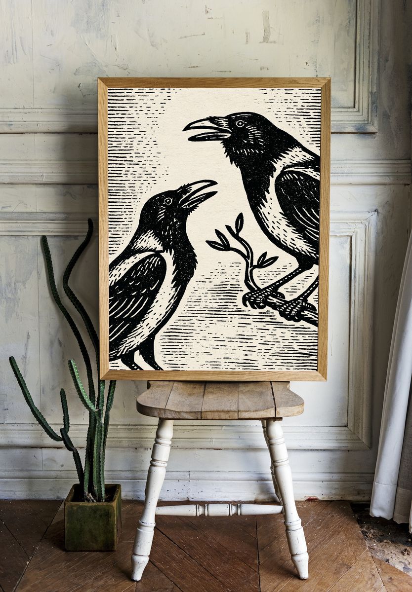 Raven Pair Ink Print. room preview