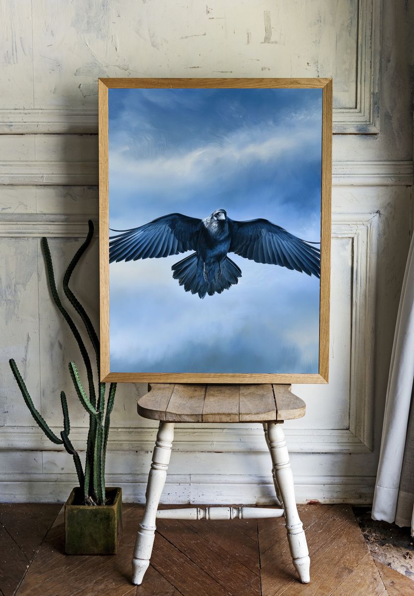 Soaring Raven Sky Poster. room preview