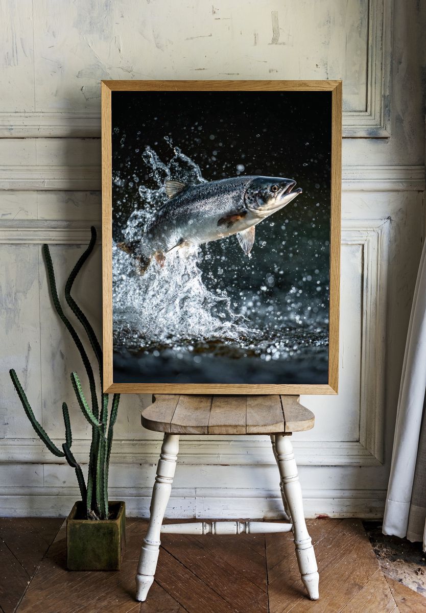 Leaping Salmon Photography Poster. room preview