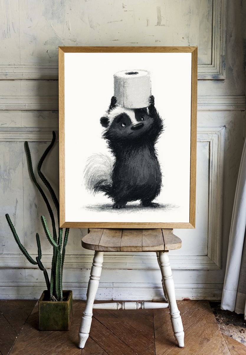 Skunk with Toilet Paper Illustration Poster. room preview