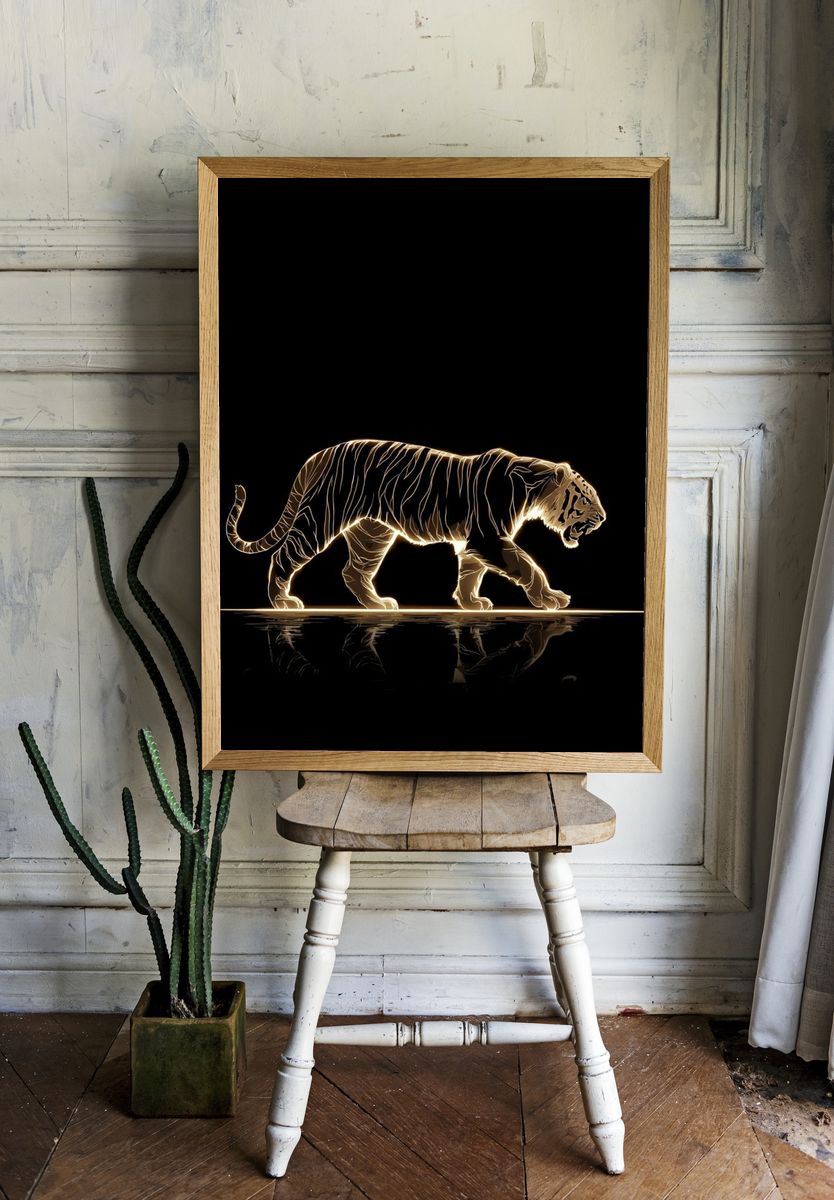 Glowing Tiger Line Art Poster. room preview