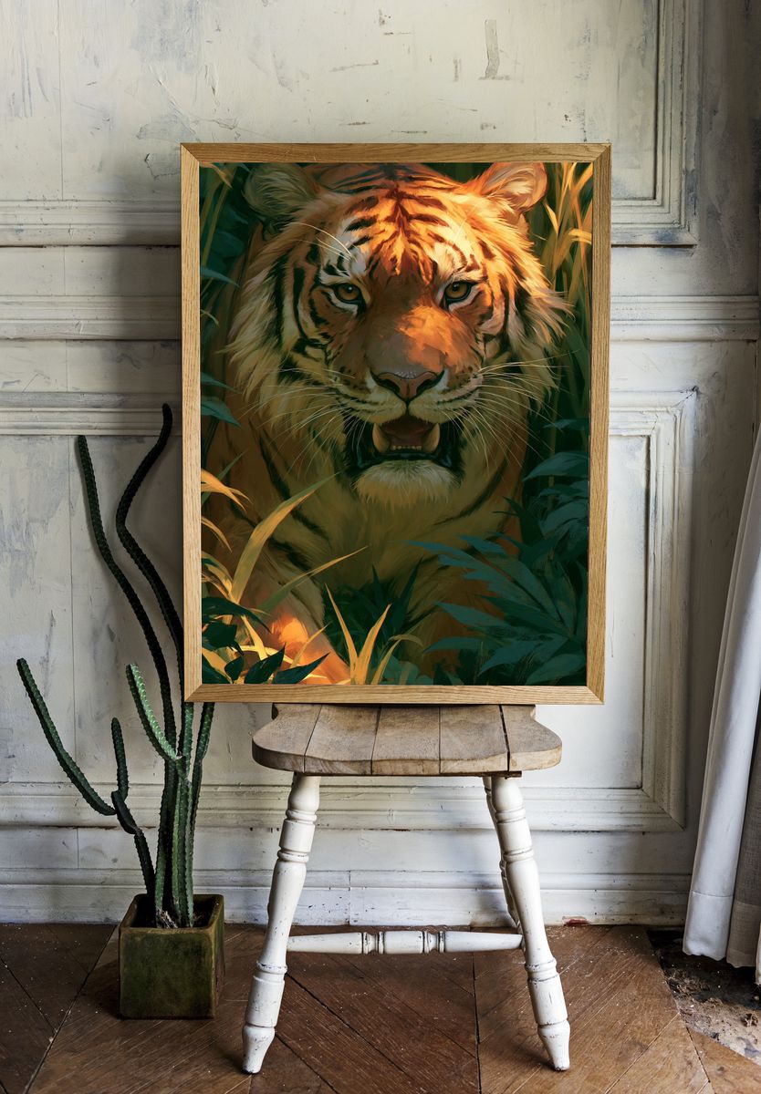 Tiger in Jungle Illustration Poster. room preview