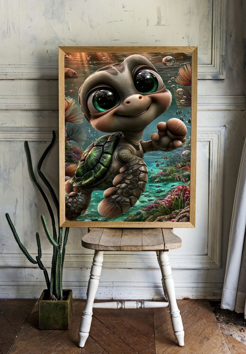 Cute Sea Turtle Underwater Poster. room preview