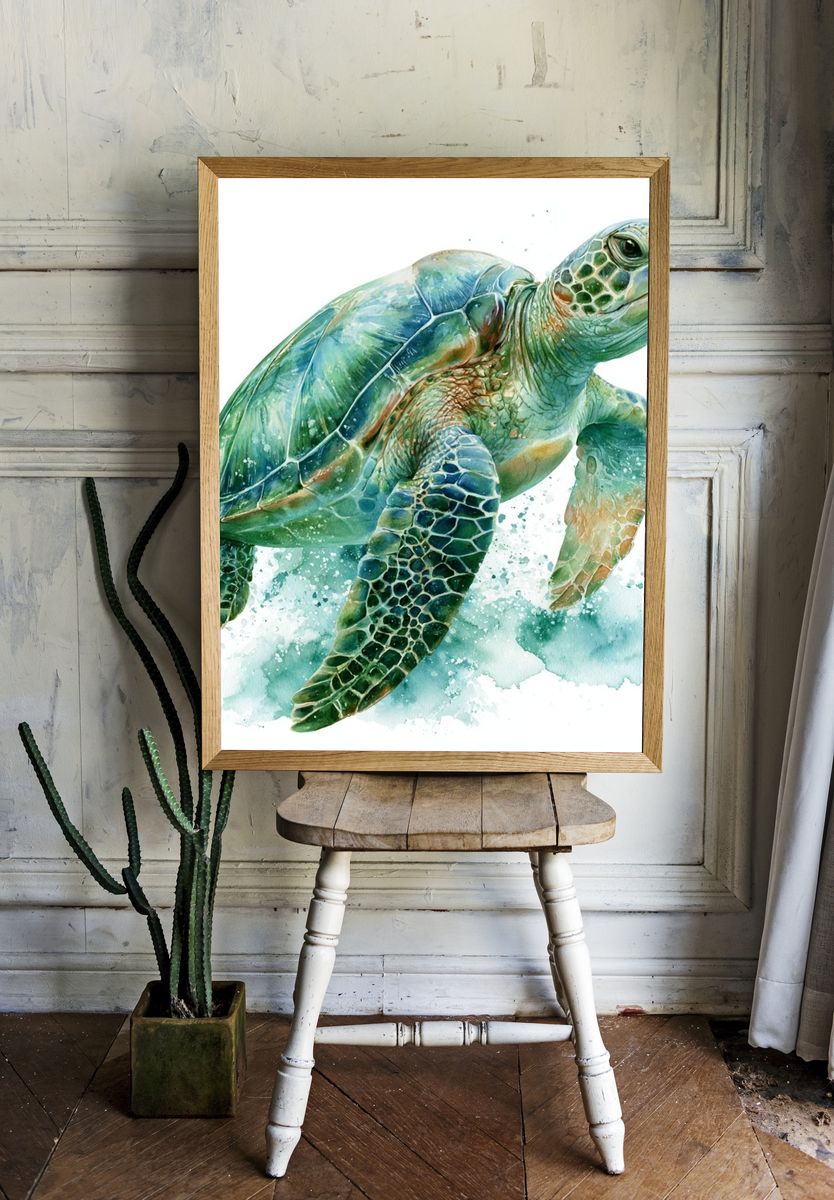 Sea Turtle Watercolor Poster. room preview