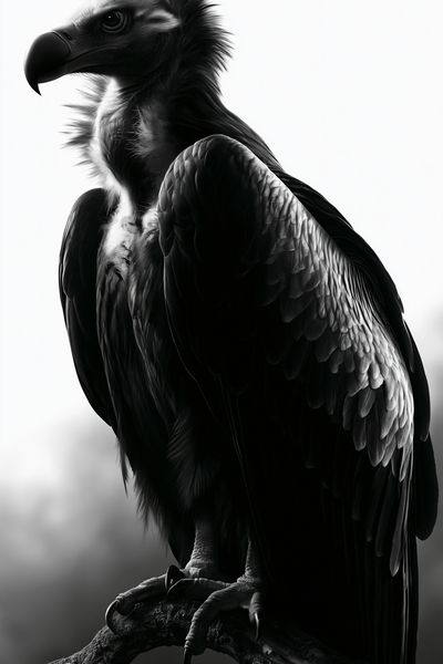 Vulture Portrait Black-White Print.