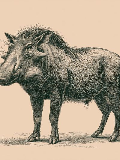 Warthog Vintage Illustration Poster.