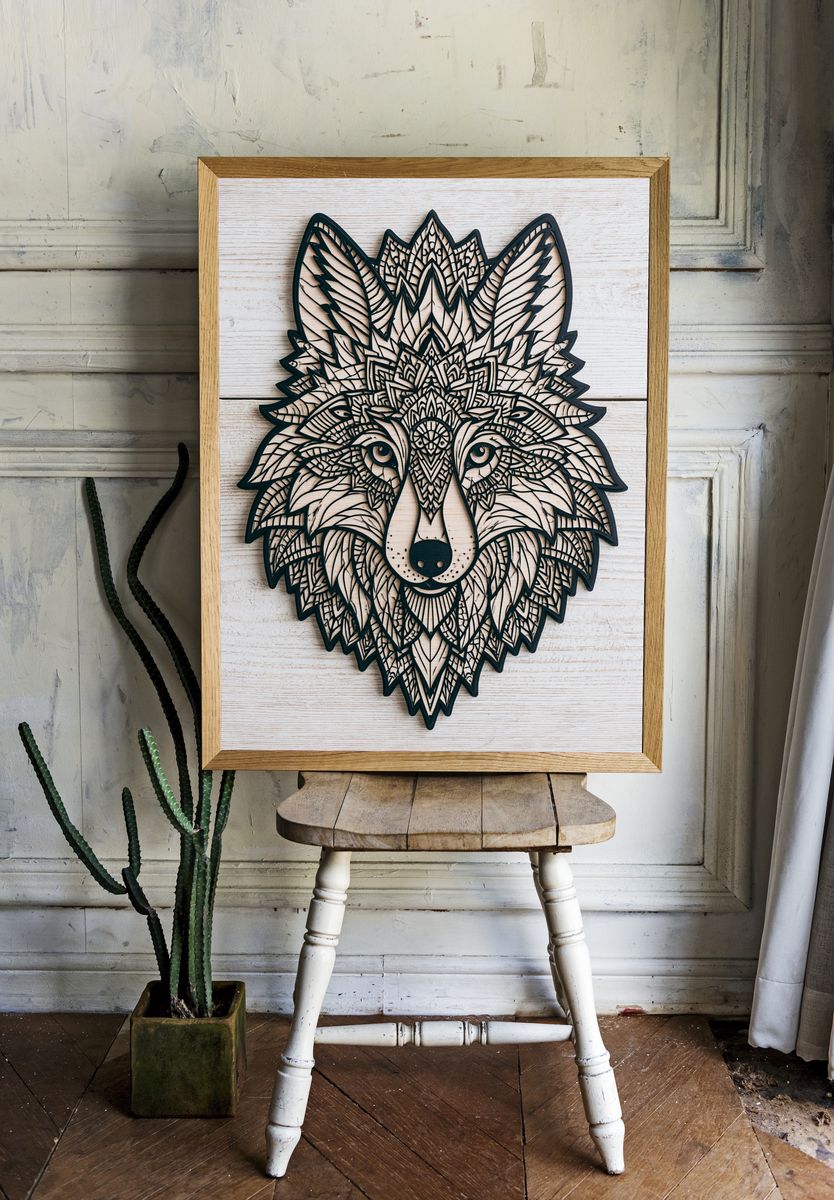 Geometric Wolf Line Art Poster. room preview