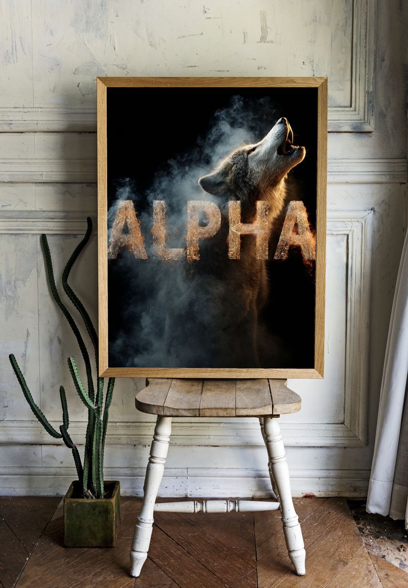 Howling Alpha Wolf Typography Poster. room preview