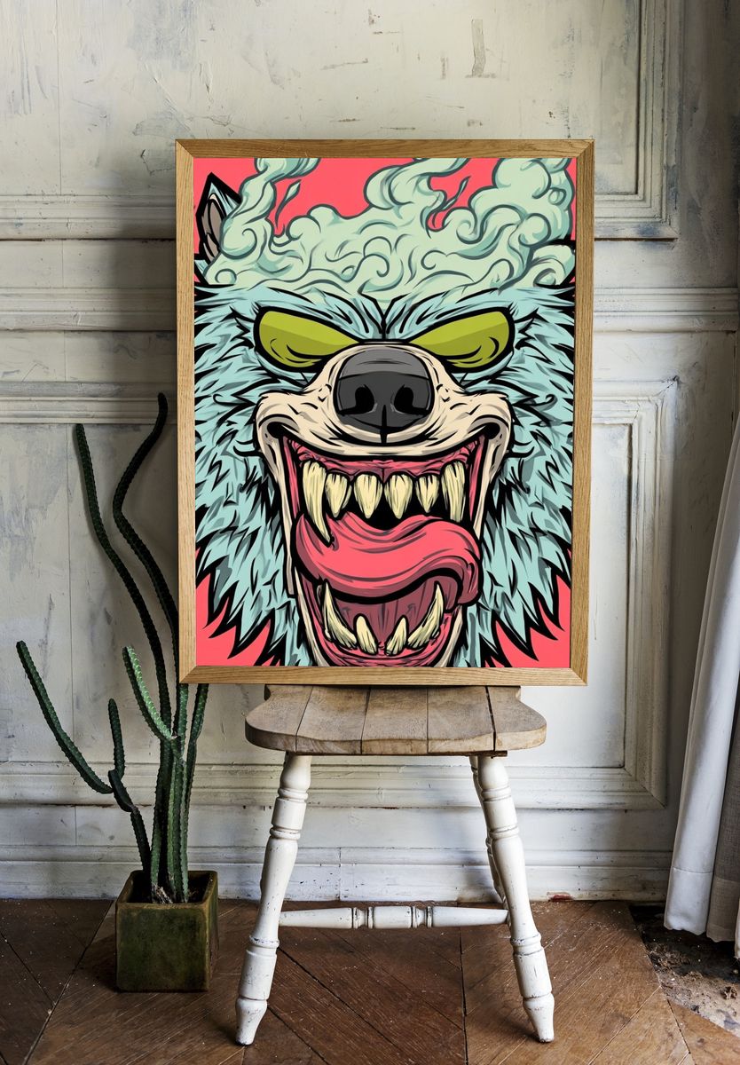 Howling Wolf Illustration Poster. room preview