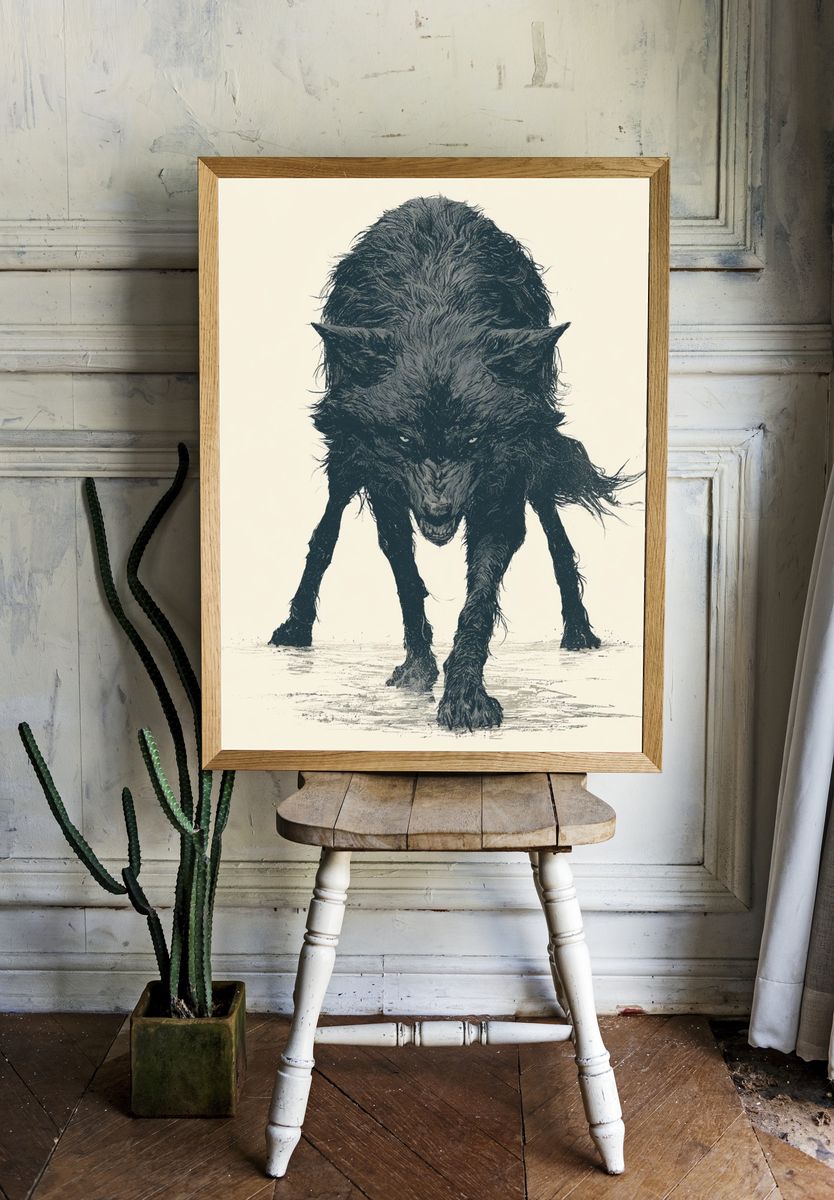 Wolf Ink Illustration Poster. room preview