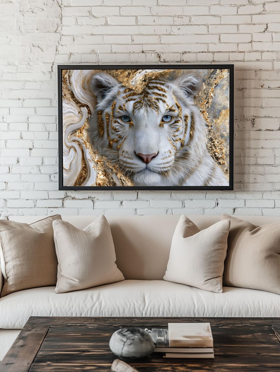 White Tiger Gold Portrait Poster. room preview