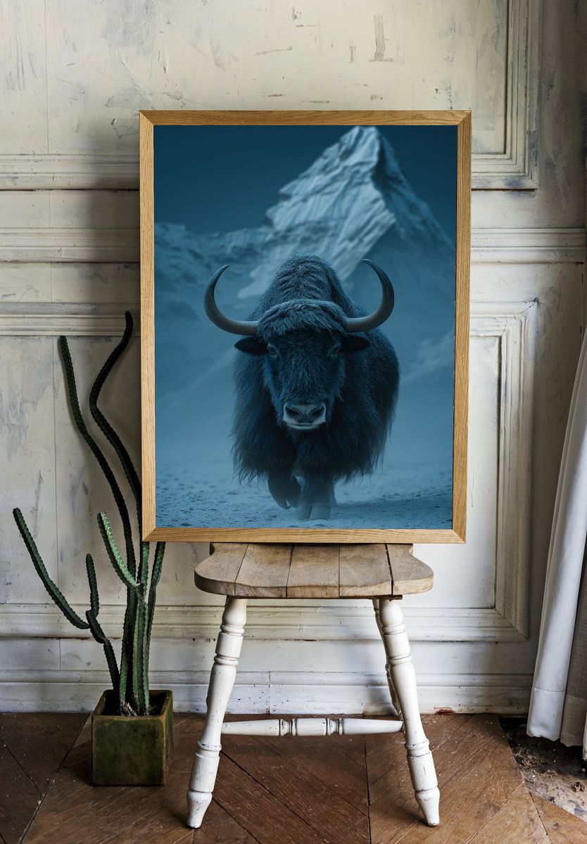 Misty Yak Mountain Photography Poster. room preview