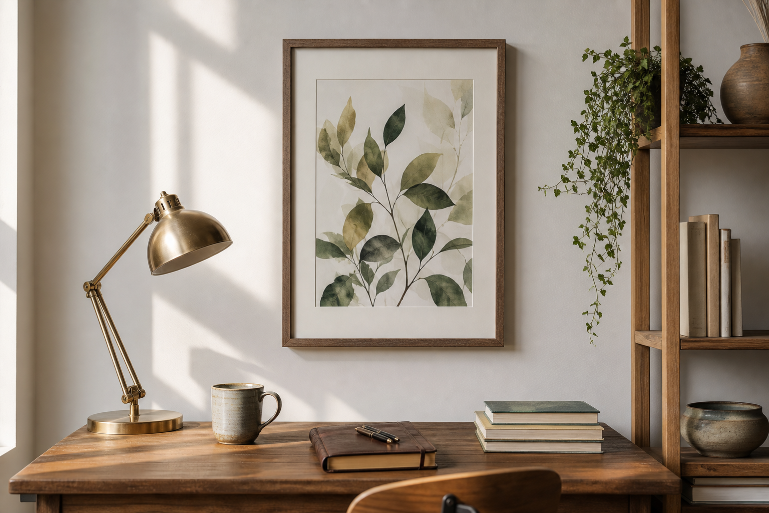 single framed 11x14 art print above desk