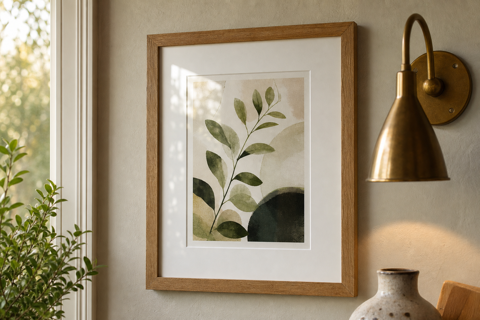 Close-up of an 11x14 frame with mat and textured wall art