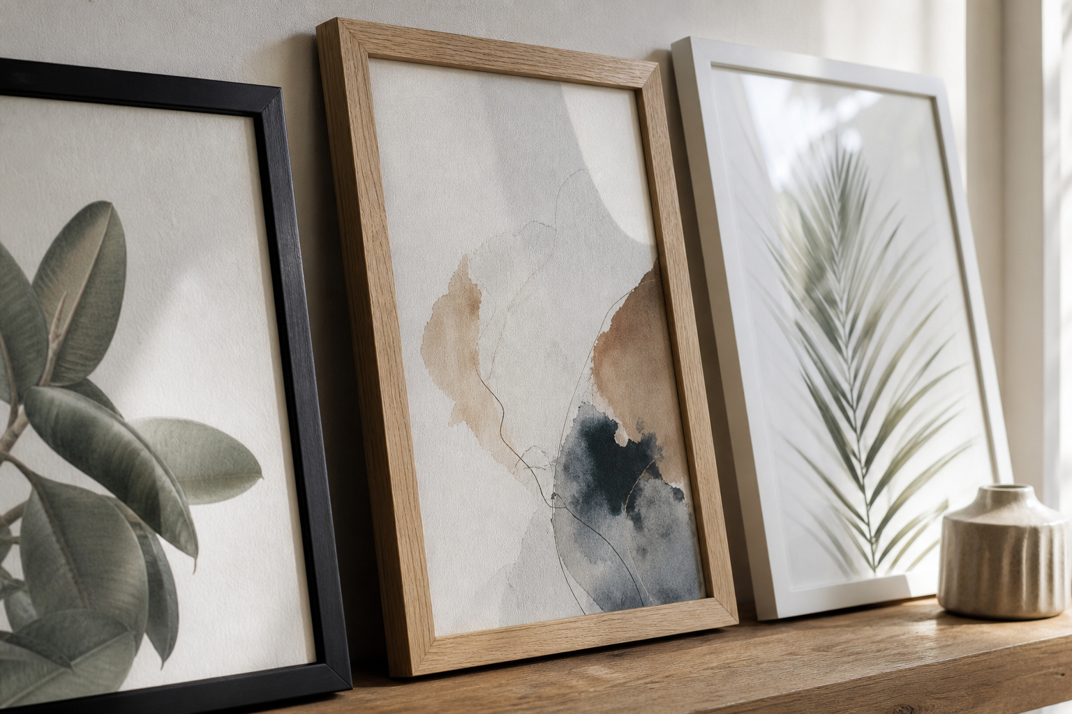 Close-up of frame finishes around art print