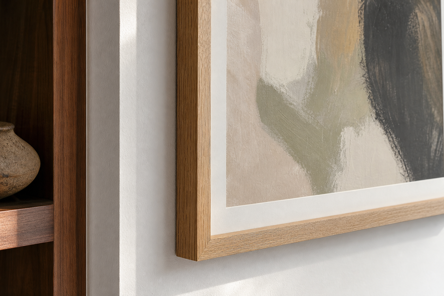Close-up of frame and abstract print texture