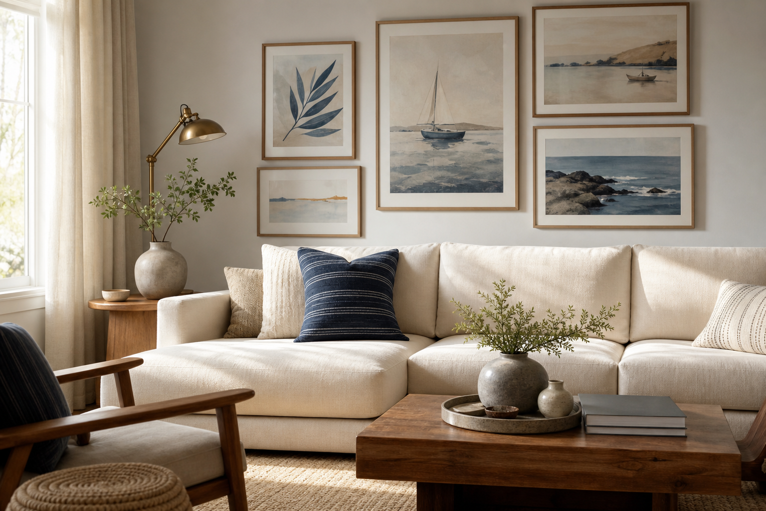 Living room with nautical heritage wall art