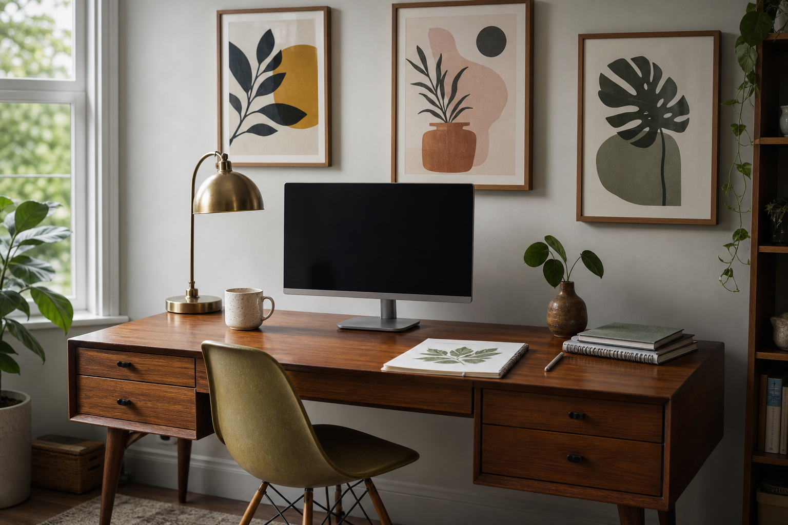 Angry cartoon animal print above a desk