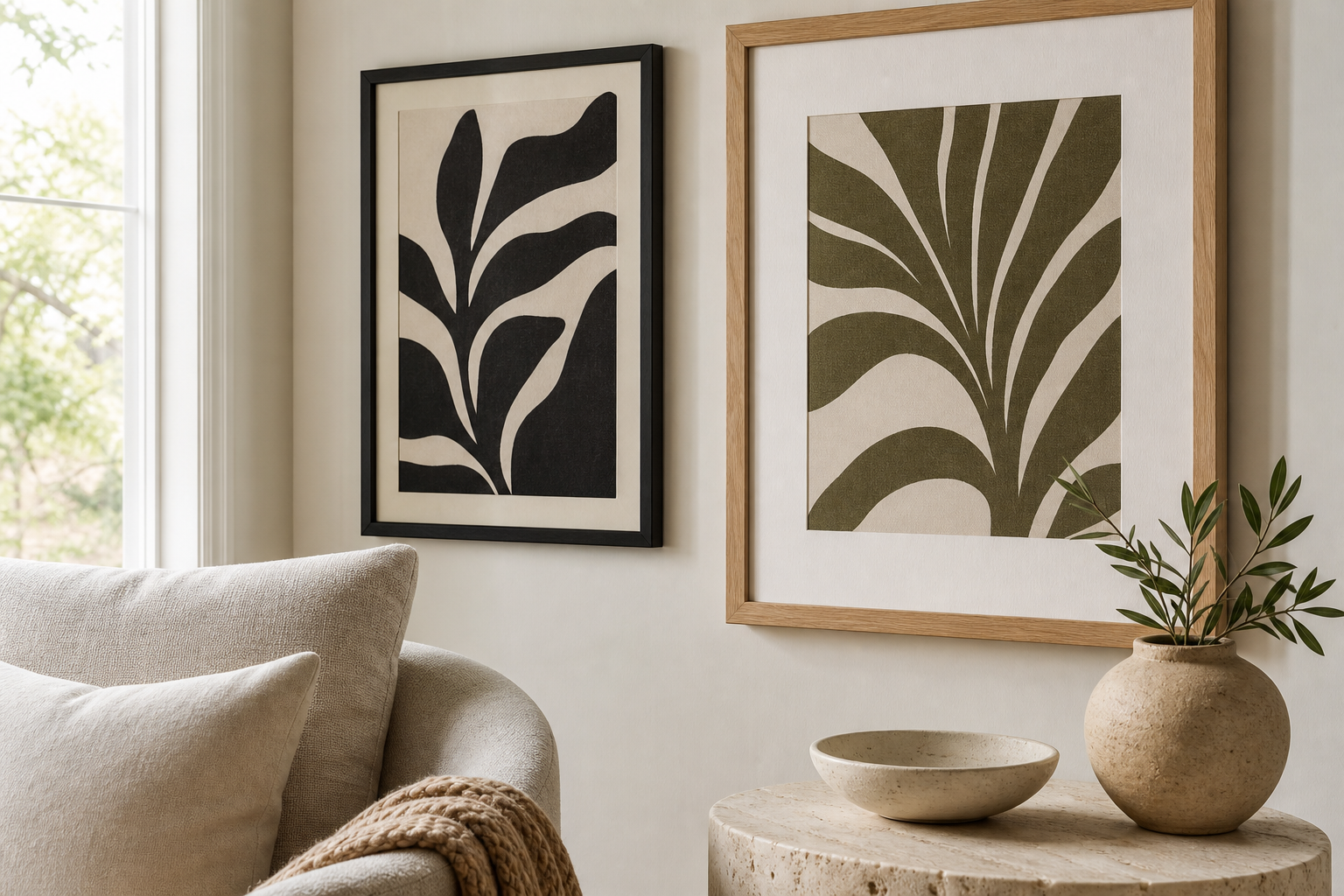 Close-up of framed animal-inspired artwork and materials