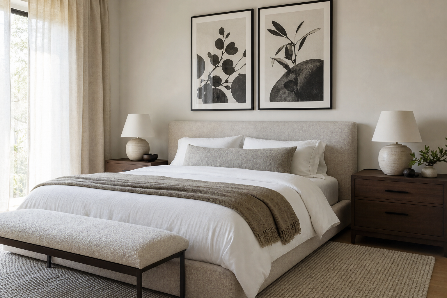 Bedroom with animal-inspired wall art above the bed