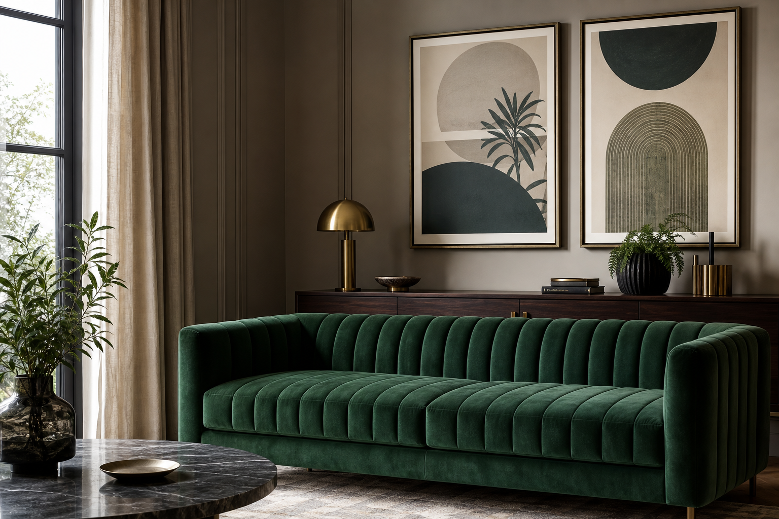 Art Deco sitting room with architectural wall art