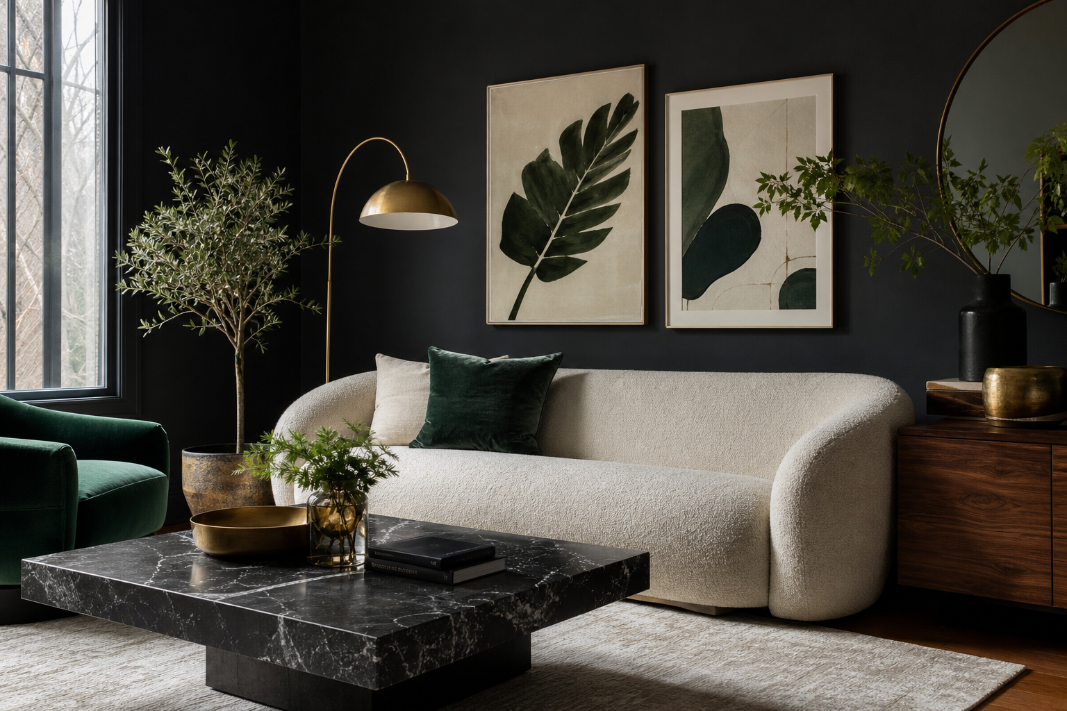Living room with deco colours and framed feminine art
