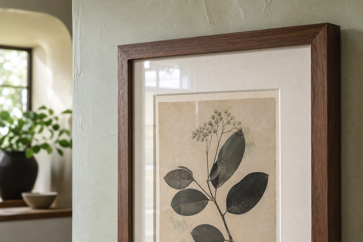 Close-up of framed vintage print materials
