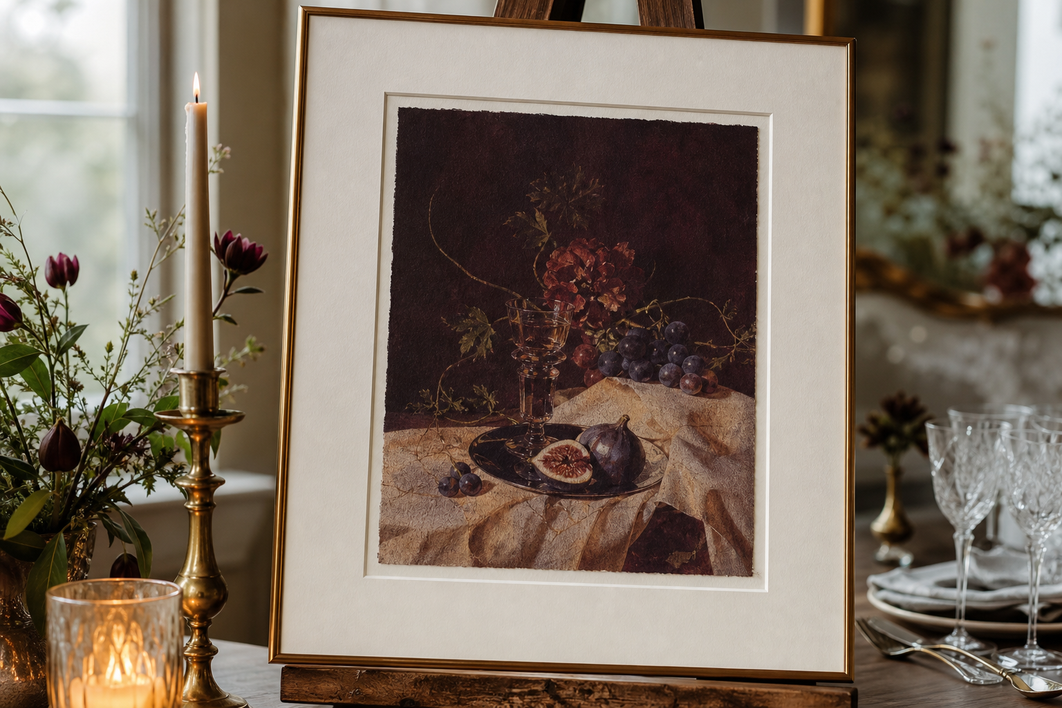 Close-up of banquet artwork frame and materials