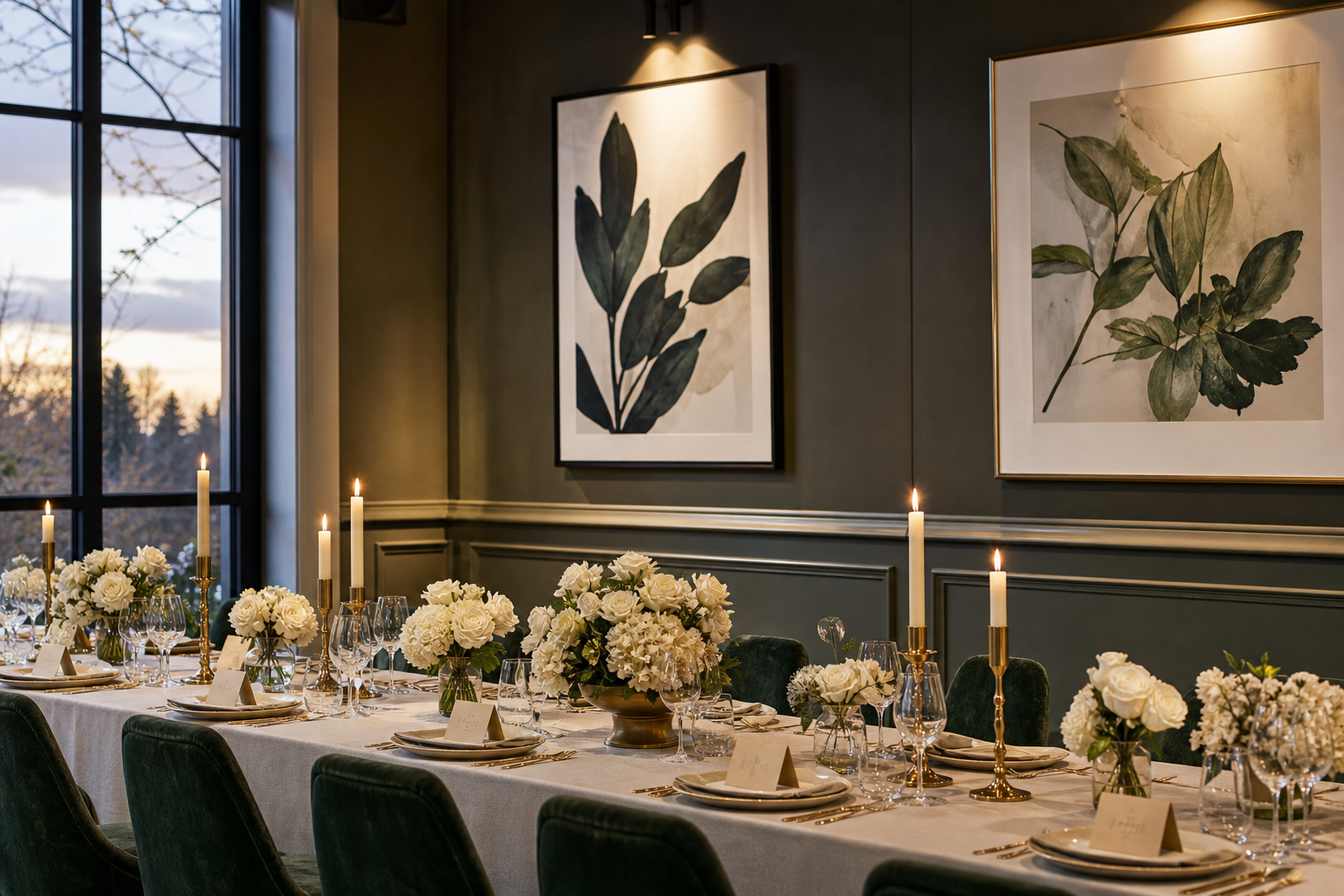 Banquet room with coordinated art lighting and decor