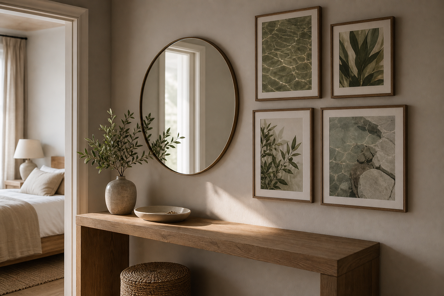 Relaxed gallery wall with bathing-inspired art