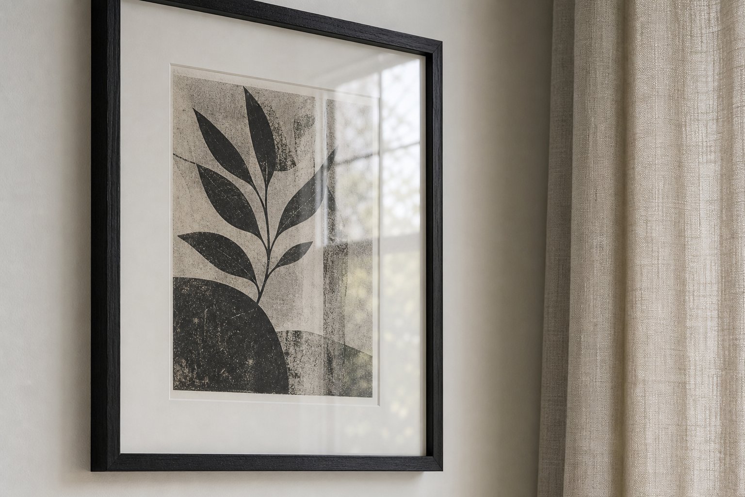 Close-up of black frame and matte art paper