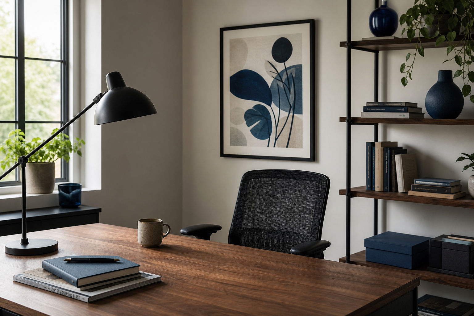 Creative workspace with blaster art and modern decor